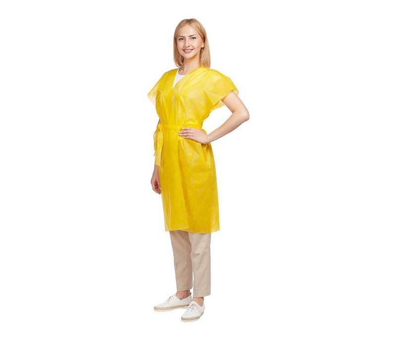 Халат одноразовый нестерильный Чистовье Кимоно, желтый, размер 50-56 (10 штук в упаковке)